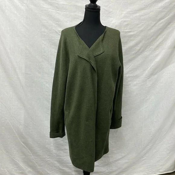 J Crew long cardigan wrap sweater in olive green, 100% cotton, size large - Picture 2 of 7